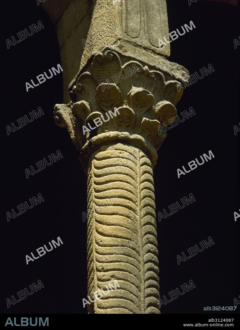 Church of St. Mary at Mount Naranco. Pre-Romanesque Asturian Architecture. Detail column. Oviedo, Asturias, Spain.