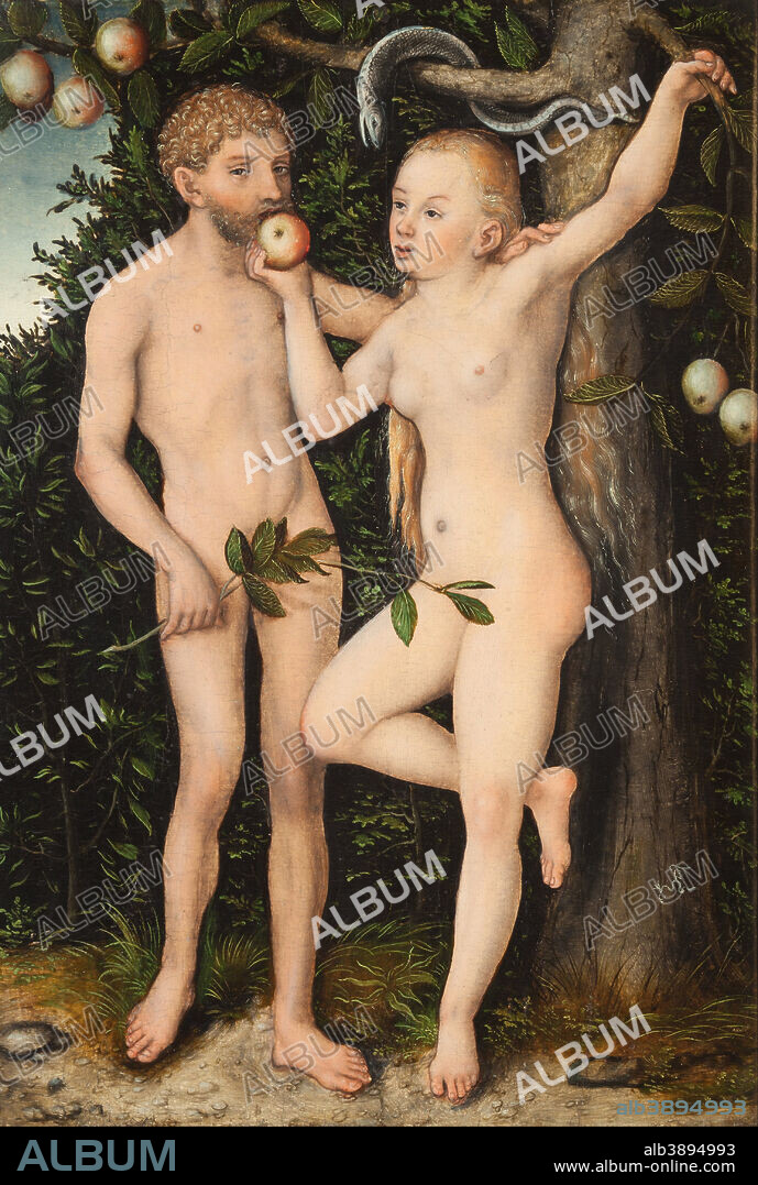 LUCAS CRANACH THE ELDER. Adam and Eve. Date/Period: Ca. 1538. Painting. Oil on lime. 49 × 39 cm (19.2 × 15.3 in).