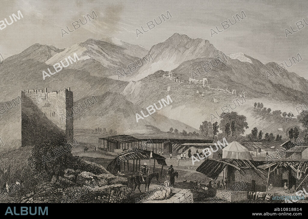 Jericó. Vista general. Grabado por Aubert. "La Tierra Santa y los lugares recorridos por los profetas, por los apóstoles y por los cruzados". Publicada en Barcelona, imprenta de Joaquín Verdaguer, 1840.