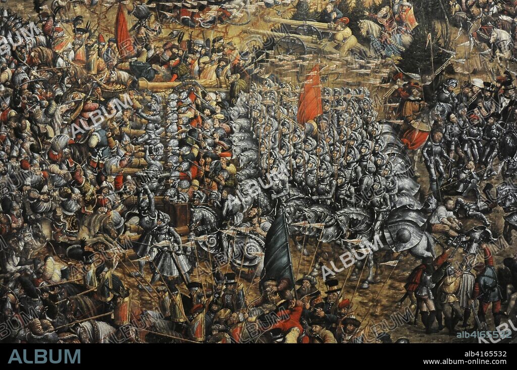 Guerras moscovito-lituanas. Cuarta Guerra. Batalla de Orsha (8 de septiembre de 1514). Enfrentamiento entre el Gran Ducado de Lituania y el Reino de Polonia contra el Gran Ducado de Moscú. Pintura con la representación de la batalla (detalle), atribuída al Círculo de Lucas Cranach el Viejo (1472-1553), probablemente a Hans Krell (h.1490-1565), activo en Sajonia. Museo Nacional de Varsovia. Polonia.