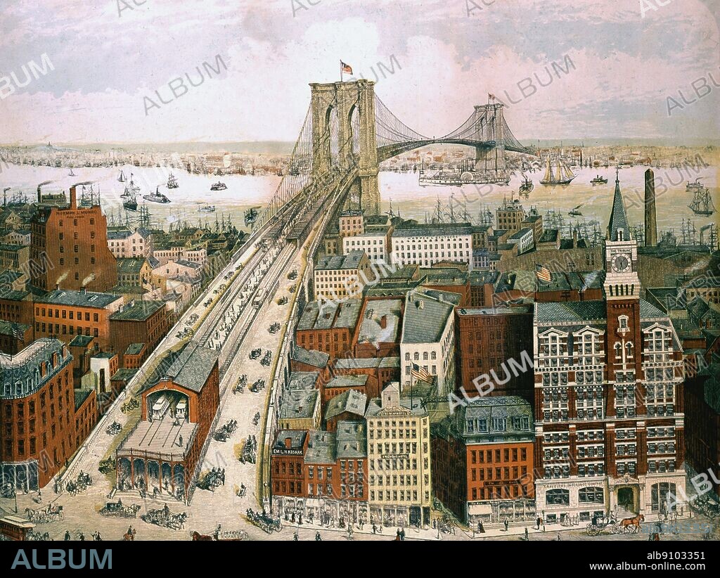Brooklyn Bridge , New York , 1883 : Engraved by the Shugg Brothers .. Museum of the City of New York .
