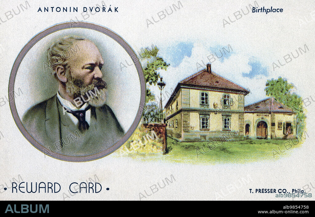 Antonin Dvorak (1841-1904), Czech Composer, head and shoulders Portrait, Illustrated Color Postcard, Unidentified Artist, T. Presser Company, Philadelphia.