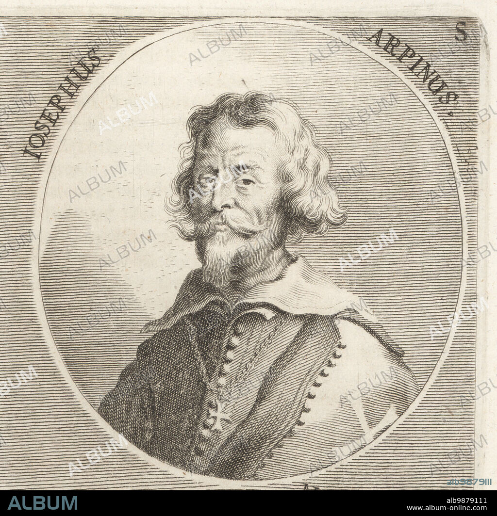 Giuseppe Cesari, Italian Mannerist painter, 1568-1640. Also named Il Giuseppino or Cavaliere d'Arpino. Josephus Arpinus. Copperplate engraving after an illustration by Joachim von Sandrart from his LAcademia Todesca, della Architectura, Scultura & Pittura, oder Teutsche Academie, der Edlen Bau- Bild- und Mahlerey-Kunste, German Academy of Architecture, Sculpture and Painting, Jacob von Sandrart, Nuremberg, 1675.