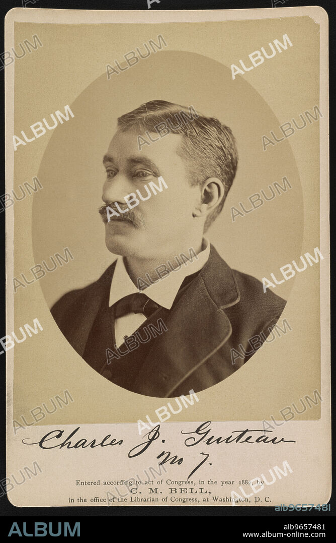 Charles J. Guiteau, Assassin of U.S. President James A. Garfield, Head and Shoulders Portrait taken in Jail, Washington DC, USA, Photograph by Charles Milton Bell, February 6, 1882.