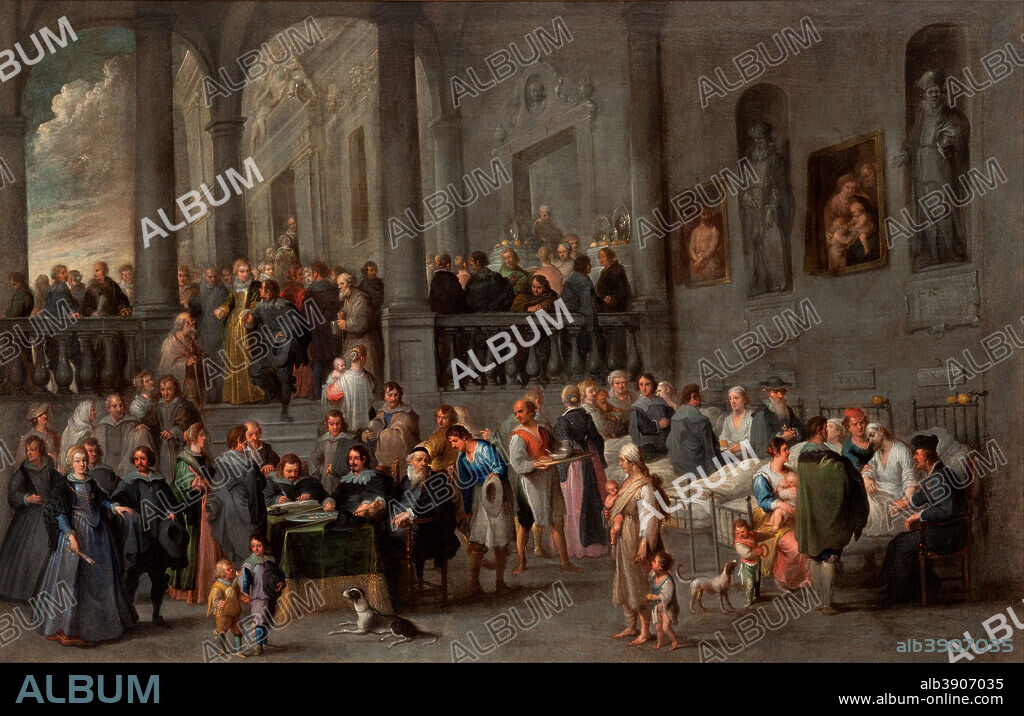 CORNELIS DE WAEL. To Visit the Sick. Date/Period: Ca. 1640. Painting. Height: 990 mm (38.97 in); Width: 1,520 mm (59.84 in).