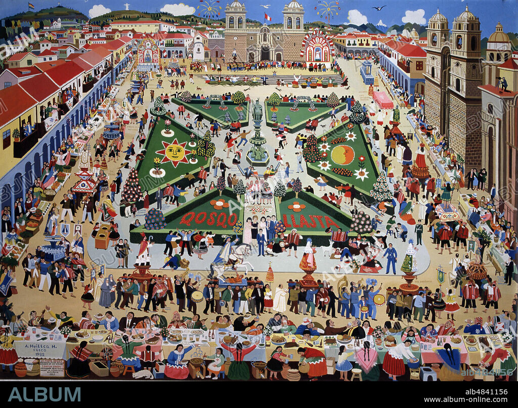 HUILCA. ANTONIO HUILCA HUALLPA. PINTOR PERUANO. " CORPUS CHRISTI " , OLEO AÑO 1982. COLECCION LUIS RIVERA DAVALOS.