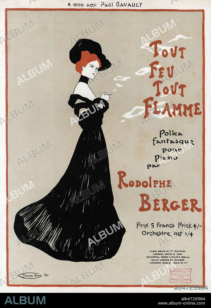 Tout feu tout flamme. Musique de Rodolphe BERGER. Illustration de Maurice BIAIS (1872-1926) pour une couverture de partition musicale de 1901. Credit : Collection IM/Kharbine-Tapabor.