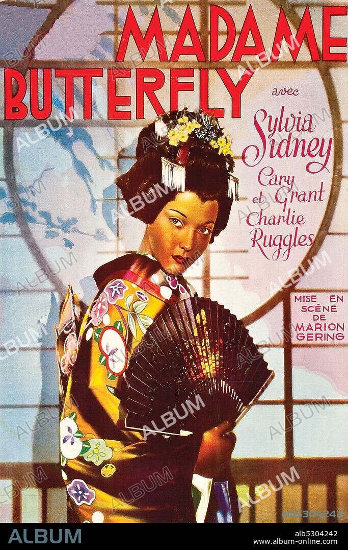 Japanese Geisha with Fan.  Madame Butterfly is a 1932 American pre-Code drama film directed by Marion Gering, based on David Belasco's play and the story by John Luther Long. It was adapted by Josephine Lovett and Joseph Moncure March. It stars Cary Grant and Sylvia Sidney. Music is credited to W. Franke Harling (although much of it is an adaptation of Giacomo Puccini's opera Madama Butterfly), cinematography by David Abel, art direction by Ward Ihnen. It premiered on December 30, 1932..