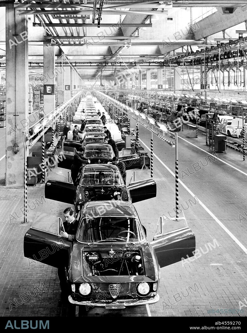 Alfa Romeo assembly line. arese. Italy 1960-70.