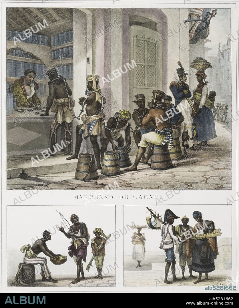 Marchand de tabac above; L'aveugle chanteur. Marchande de pandelos below., still image, Prints, 1834 - 1839, Debret, Jean Baptiste (1768-1848).