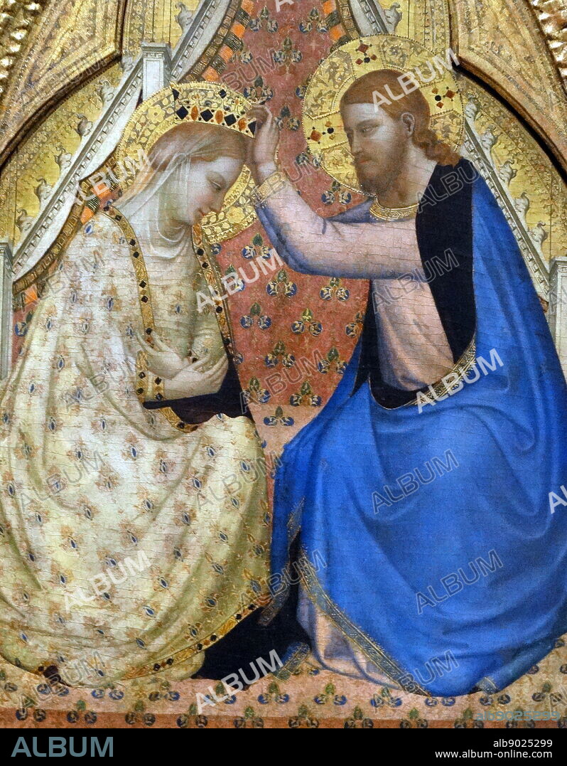 Painting titled 'The Coronation of the Virgin' by Bernardo Daddi (1290-1348) an early Italian Renaissance painter. Dated 14th Century.