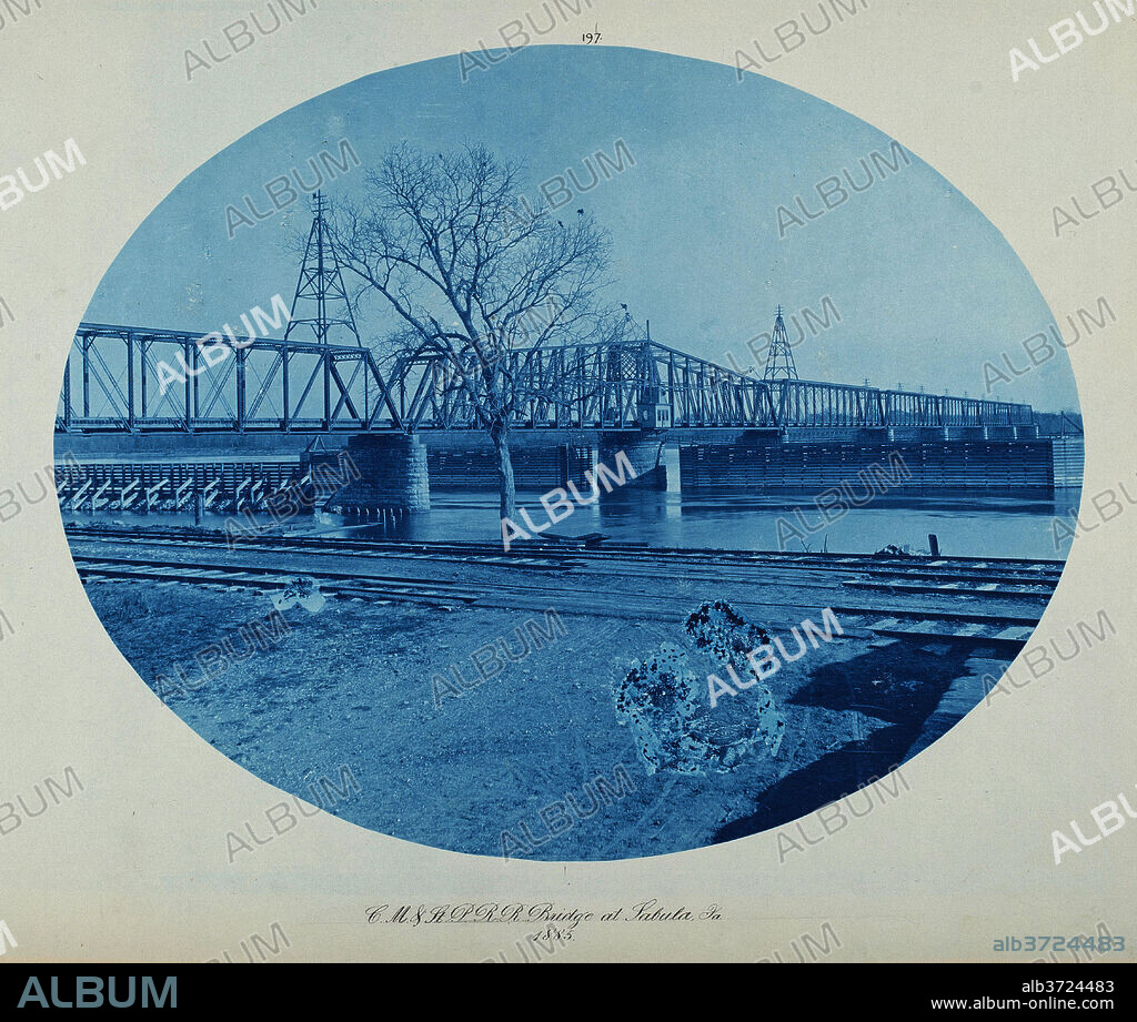 HENRY PETER BOSSE. C.M. & St. P. RR Bridge at Sabula, Ia. Dated: 1885. Dimensions: image: 26.2 × 33.1 cm (10 5/16 × 13 1/16 in.)  sheet: 36.6 × 43.6 cm (14 7/16 × 17 3/16 in.). Medium: cyanotype.