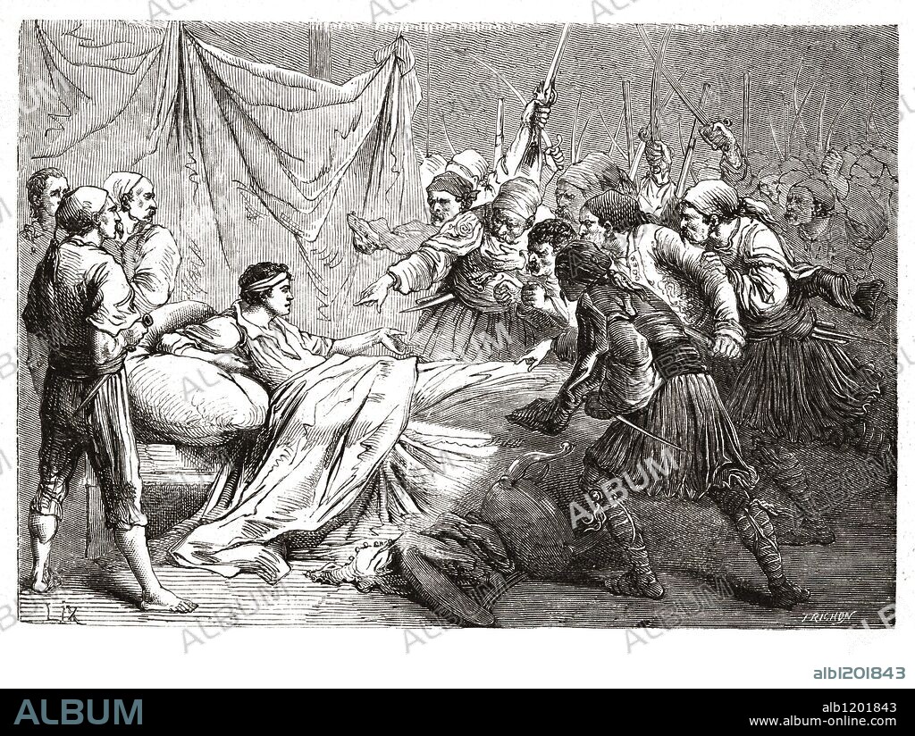 Lord George Gordon Byron (1788-1824). Poeta romántico británico. Murió en Grecia víctima de la fiebre reumática. Grabado de 1866.