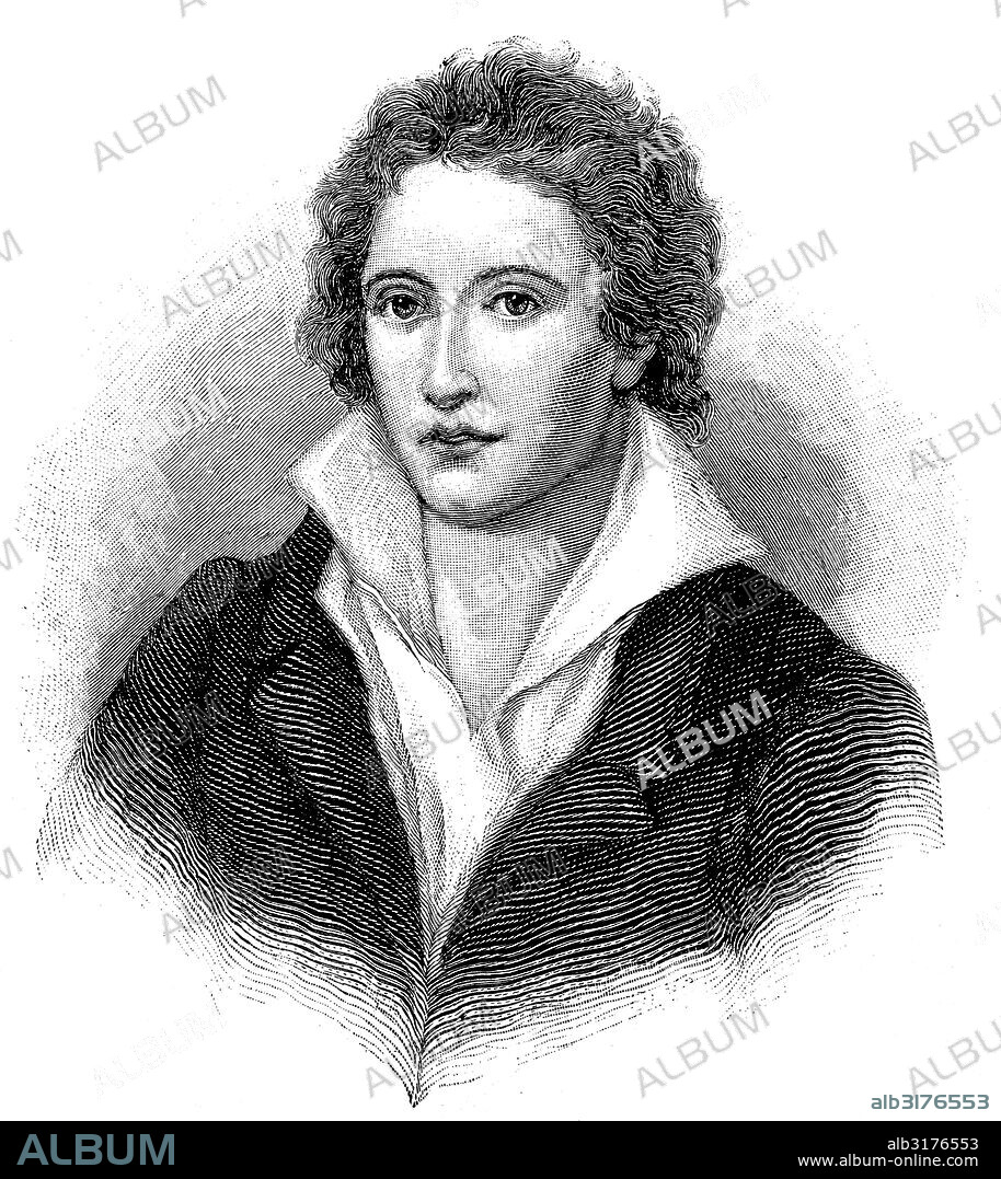 Percy bysshe shelley, 1792 - 1822, british romantic poet, historical illustration circa 1893.