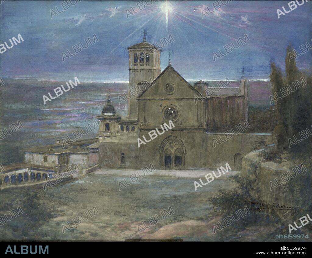 JOSE BENLLIURE GIL (1855-1937). VISTA DE LA IGLESIA DE ASIS - SIGLO XX - OLEO/TEMPLO - 39 x 49 cm.