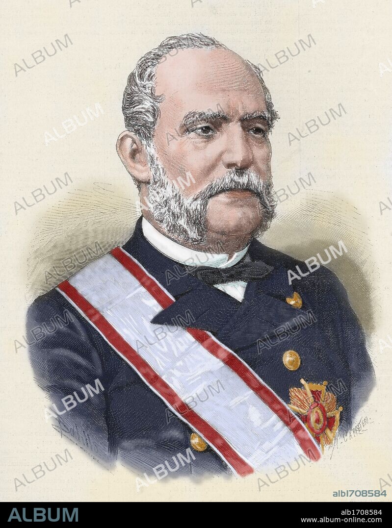 ARTURO CARRETERO Y SÁNCHEZ. TOPETE Y CARBALLO, Juan Bautista (Tlacotalpa, 1821-Madrid, 1885). Marino y político español. Intervino en la Guerra de Africa (1860-1861). Se unió a la Unión Liberal. Grabado coloreado de "La Ilustración Española y Americana", año 1885.