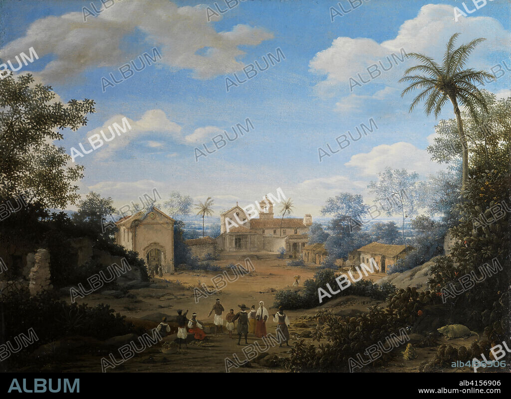 FRANS POST. Frans Jansz. Post (Haarlem, c. 1612 -1680). The Church of St. Cosmas and St. Damian and The Franciscan Monastery at Igaraçu, Brazil (ca. 1663). Oil on panel. 42.8 x 58.8 cm.