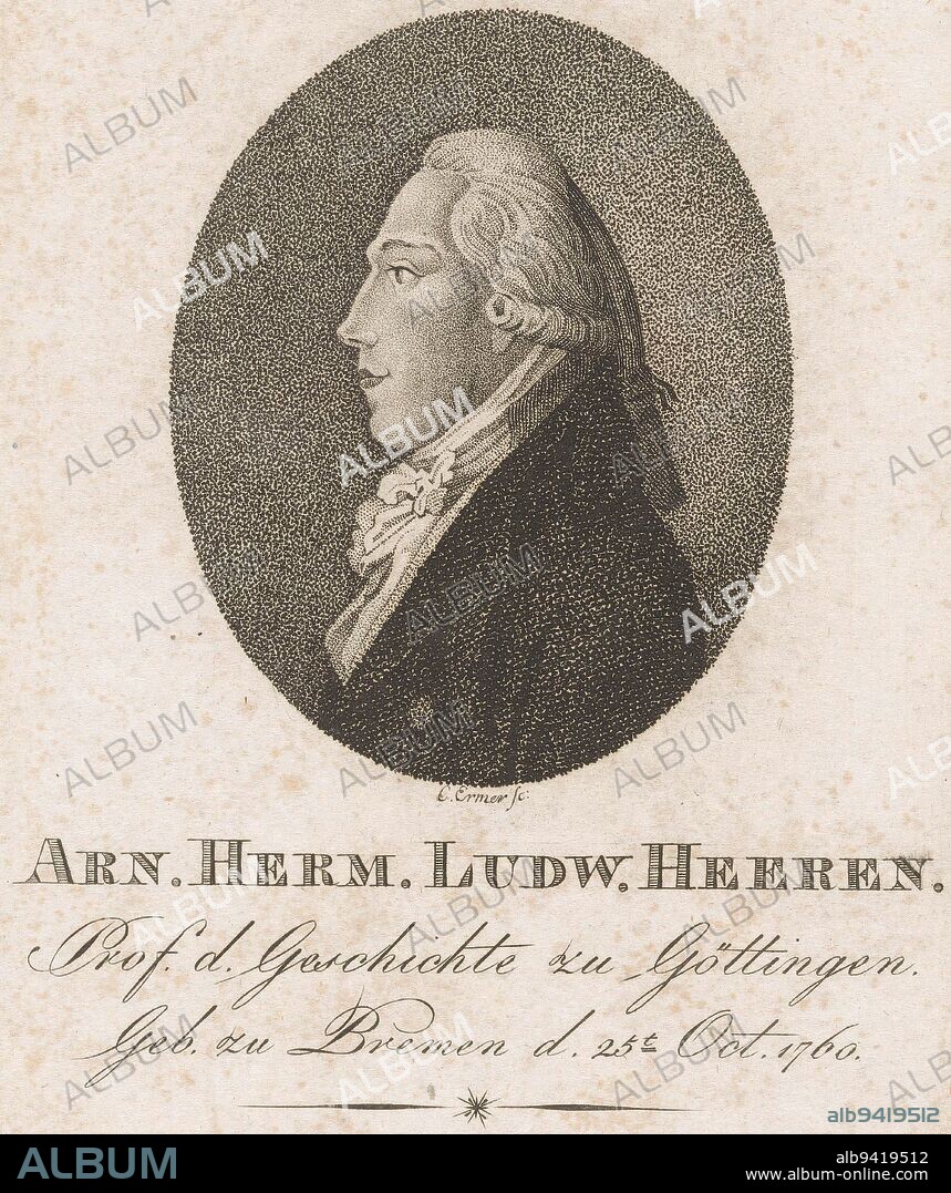 Portrait of Arnold Hermann Ludwig Heeren, Christian Ermer, 1796 - 1855, print maker: Christian Ermer, (mentioned on object), 1796 - 1855, paper, h 141 mm - w 90 mm.
