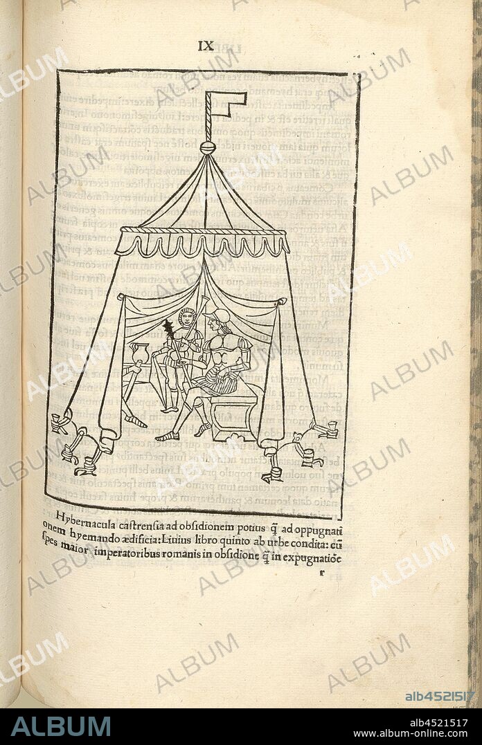 Winter tent camp of a Roman general, Warfare in the Middle Ages, Winter Camp of a Roman Siege Force, woodcut, p. 277, (Liber nonus), 1483, Roberto Valturio: [De re militari]. Verona: [Boninus de Boninis], [1483].