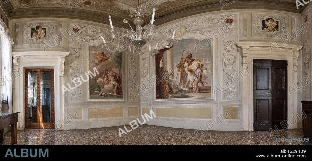 Vicenza, Villa Valmarana ai Nani, Palazzina (Small Building): the third room or room of the Aeneid. On the left "Enea dreams of Mercury who orders him to leave"; on the right "Aeneas introduces Eros to Didone in the likeness of Ascanius". Frescoes by Giambattista Tiepolo, 1756 - 1757.