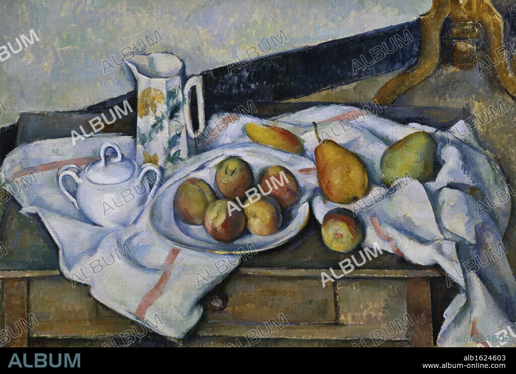 PAUL CÉZANNE. Peaches and Pears  1888-90  Paul Cezanne (1839-1906 French)  Oil on canvas  Pushkin Museum of Fine Arts, Moscow, Russia.