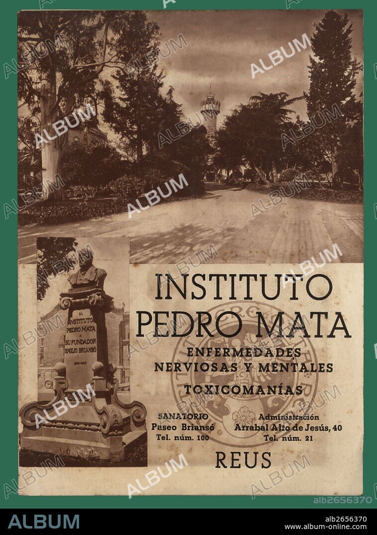 Publicidad del sanatorio mental Instituto Pedro Mata, de Reus. Año 1940.