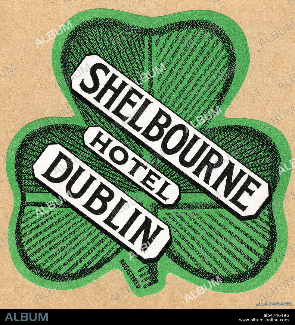 Hotel Shelbourne a Dublin (Irlande). Illustration anonyme pour une etiquette d'hotel. Credit : Collection IM/KHARBINE-TAPABOR.