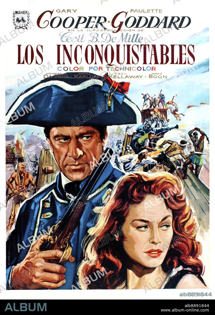 GARY COOPER and PAULETTE GODDARD in UNCONQUERED, 1947, directed by CECIL B DEMILLE. Copyright PARAMOUNT PICTURES.