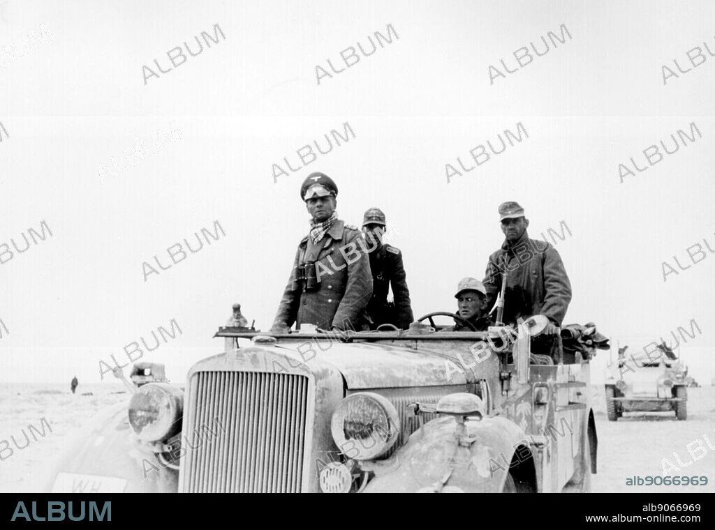 Erwin Rommel with the German 15th Panzer Division in Libya, North Africa. World war Two 1941.