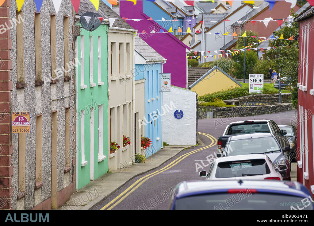 Colourful houses, Eyeries, Beara Peninsula, County Cork, Ireland, United Kingdom.