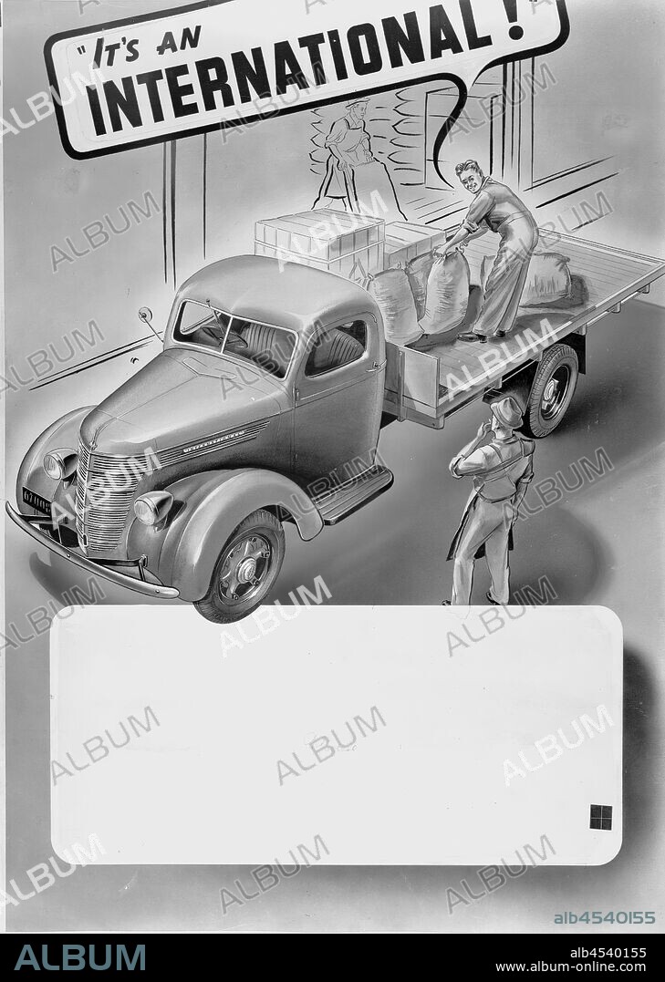 Negative - International Harvester, Advertising Template, D Series Trucks, 1940, Part of a large collection of glass plate and film negatives, transparencies, photo albums, product catalogues, videos, motion picture films, company journals, advertisements and newspaper cuttings relating to the operations of the International Harvester Company and its subsidiaries in Australia. The International Harvester Company of America was formed in 1902 by the merger of five leading.