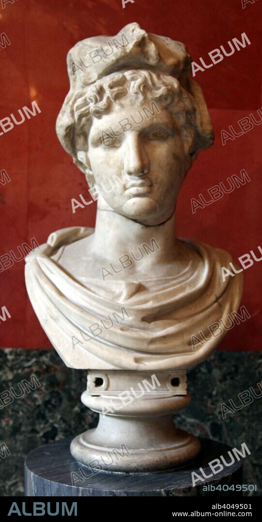 Portrait bust of Paris, Son of the Trojan King Priam. Roman, after a Greek model of the 4th century BC. According to Greek Mythology, Paris' abduction of Helen, wife of the Spartan King Menelaus, led to the Trojan War. Found in the collection of The Hermitage, St Petersburg.