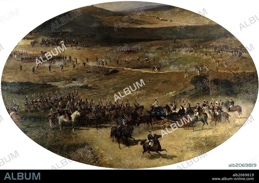 MARIANO FORTUNY Y MARSAL. Mariano Fortuny Marsal / 'La reina María Cristina pasando revista a las tropas', 1865-1867, Escuela Española, Óleo sobre Lienzo, 300 cm x 460 cm, P04332.