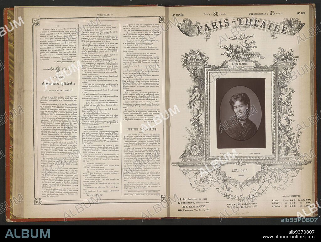 Portrait of Lina Bell, Lina Bell (title on object), François Marie Louis Franck (mentioned on object), Lemercier & Cie. (possibly), France, Parisprint maker: France, intermediary draughtsman: France, printer: Paris, c. 1871 - c. 10-Aug-1876, paper, height 125 mm × width 87 mm.