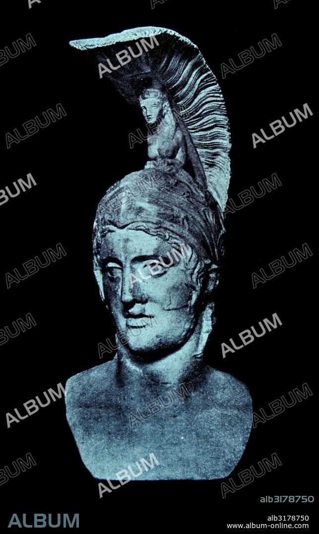 Roman God of war Mars (Ares) , head of Roman statue 3rd-4th century AD; Munich.