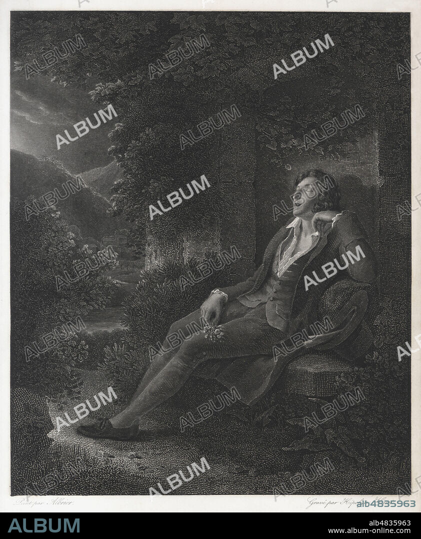 Jean-Jacques ROUSSEAU (1712-1778) sans asile a Lyon passe la nuit a la belle etoile. Illustration de Joseph ALBRIER (1791-1863). Credit : Collection Kharbine-Tapabor.