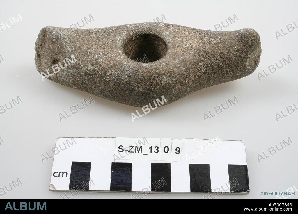 Stone ax with stem hole, ax, stone, 13,5 x 5,1 x 4 cm, prehistoric, unknown, unknown, unknown, unknown.