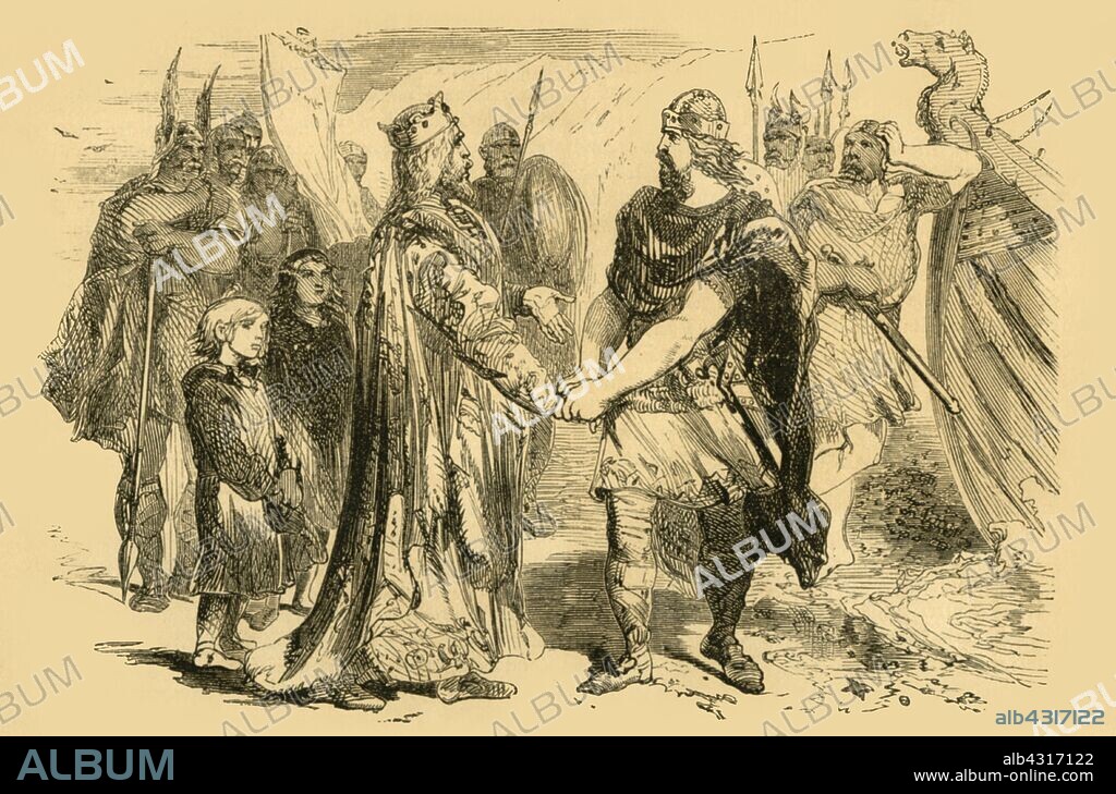 'Meeting of Edmund Ironside and Canute, on the Isle of Alney, in the Severn', c1890. Edmund Ironside (c990-1016) meets King Canute (c995-1035) on Alney Island in the River Severn, Gloucestershire to negotiate a peace agreement following the Battle of Assandun. From "Cassell's Illustrated History of England".