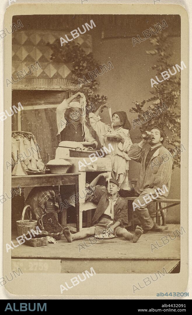 The Spaghetti Eaters, Giorgio Sommer (Italian, born Germany, 1834 - 1914), about 1873, Albumen silver print, 9 × 6 cm (3 9/16 × 2 5/16 in.).