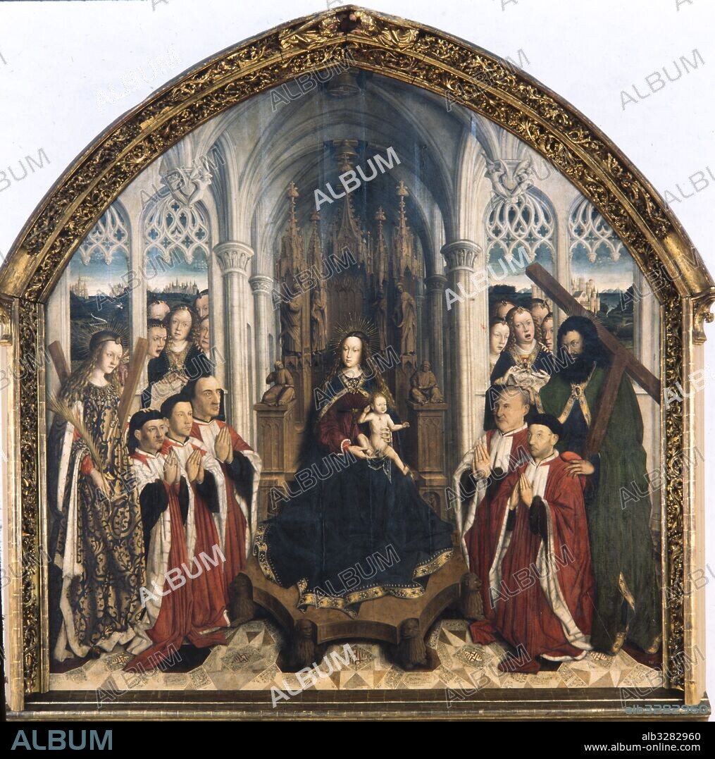 LLUÍS DALMAU. Virgen de los «Consellers», 1443-1445. Óleo sobre tabla de roble. 316 x 312,5 x 32,5 cm. Procede del altar de la capilla de la Casa de la Ciutat, Barcelona. Museu Nacional d'Art de Catalunya, Barcelona.