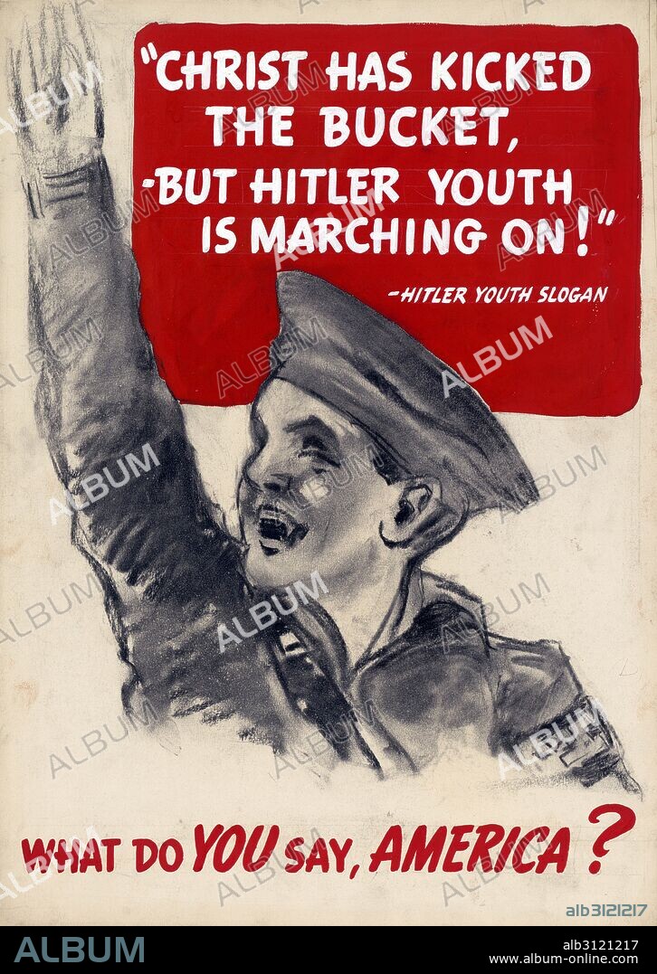 American propaganda poster depicting Hitler Youth, during World war two 1942.