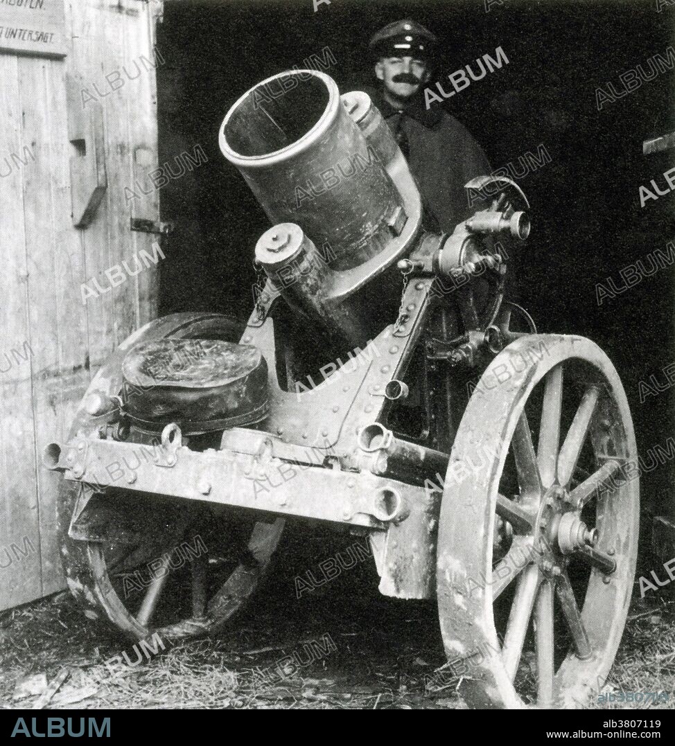 Minenwerfer (mine launcher) is the German name for a class of short range mortars used extensively during WWI by the German Army. The weapons were intended to be used by engineers to clear obstacles including bunkers and barbed wire, that longer range artillery would not be able to accurately target. The minenwerfer was cheaper, costing only one seventh as much as the artillery gun. A variety of explosives that would usually be unsuitable for use in artillery were used to fill the shells. Recognizing the numerous advantages of the minenwerfer in trench warfare, production was stepped up.