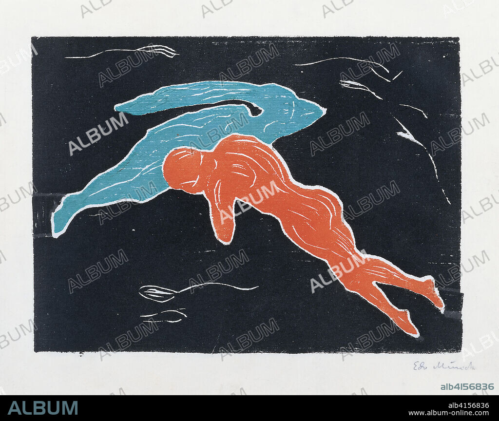 Edvard Munch (Løten, 1863-Ekely, 1944). Encuentro en el espacio (1899). Xilografía sobre papel. 18,5 x 25,5 cm.