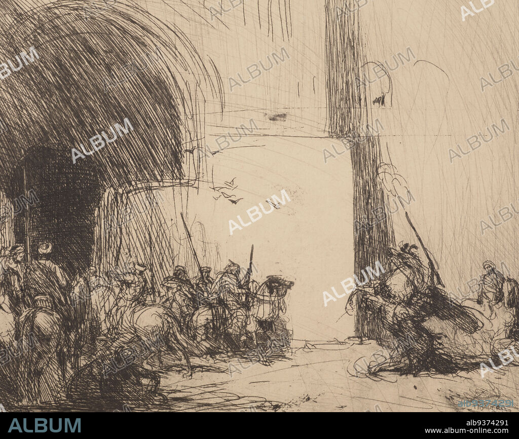 Fantasy, Marius Bauer, artist, 1902, etching, The recent revival of interest in Orientalism has led to the rediscovery of the technically outstanding but unfairly sidelined Dutch painter and printmaker Marius Bauer (1867-1932). Bauer was an inveterate traveller, going off to India, Indonesia, Turkey, Palestine and Morocco among other destinations. In 1888 he was given the opportunity to make his first trip east, to Istanbul (then Constantinople) by the art dealer E.J. van Wisselingh. He returned with more than 100 drawings and several full sketchbooks. This pattern repeated itself again and again.