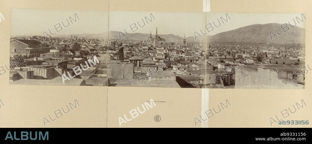 S 84. Panorama of Damascus (title on object), Syria (series title), Bonfils. 702 1,2,3 Panorama de Damas. (title on object), A city panorama of Damascus consisting of three parts. The photograph is part of the series of photographs of Syria collected by Richard Polak., Bonfils, Damascus, c. 1867 - c. 1876, photographic support, paper, albumen print, height 220 mm × width 821 mmheight 466 mm × width 1095 mm.