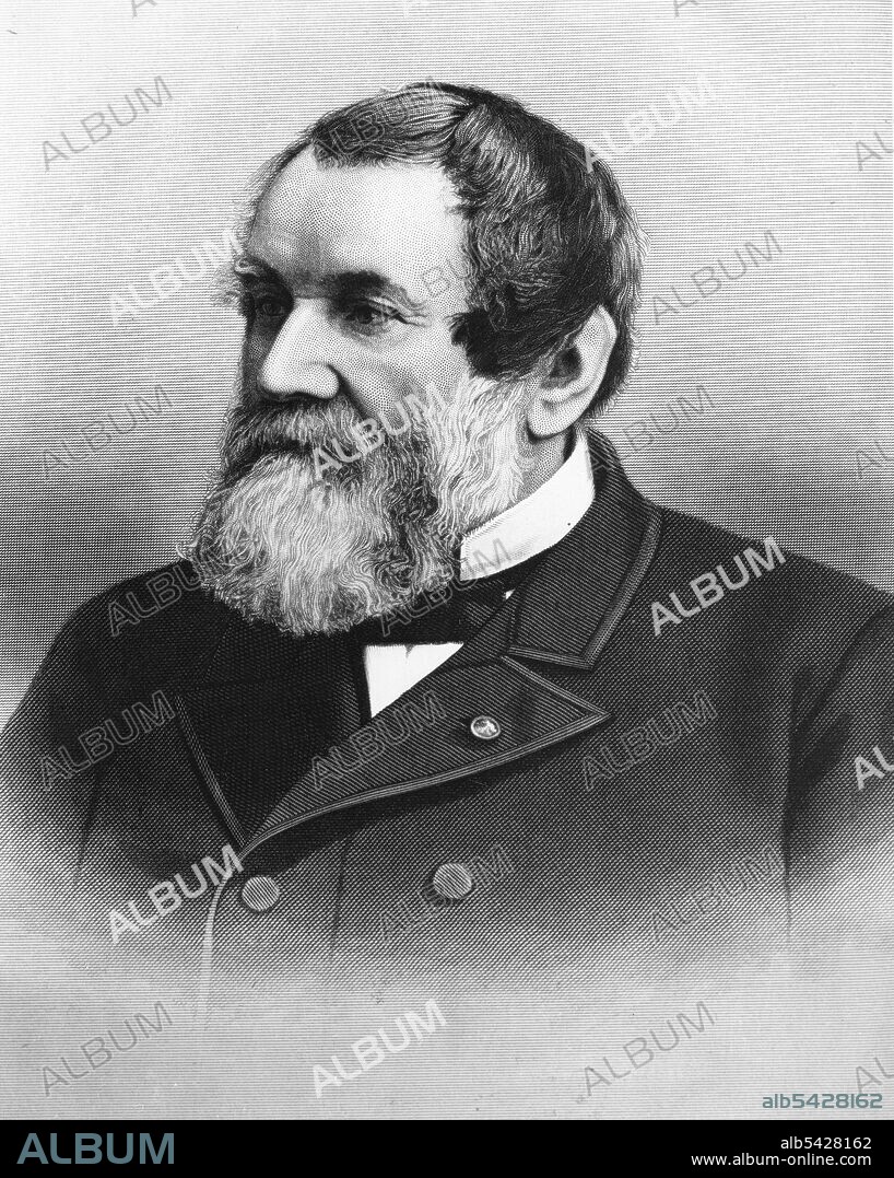 Engraving of Cyrus Hall McCormick, inventor (1809-1884). Among his inventions were Threshing Machine, hemp-breaker, gristmill and a bellows device.