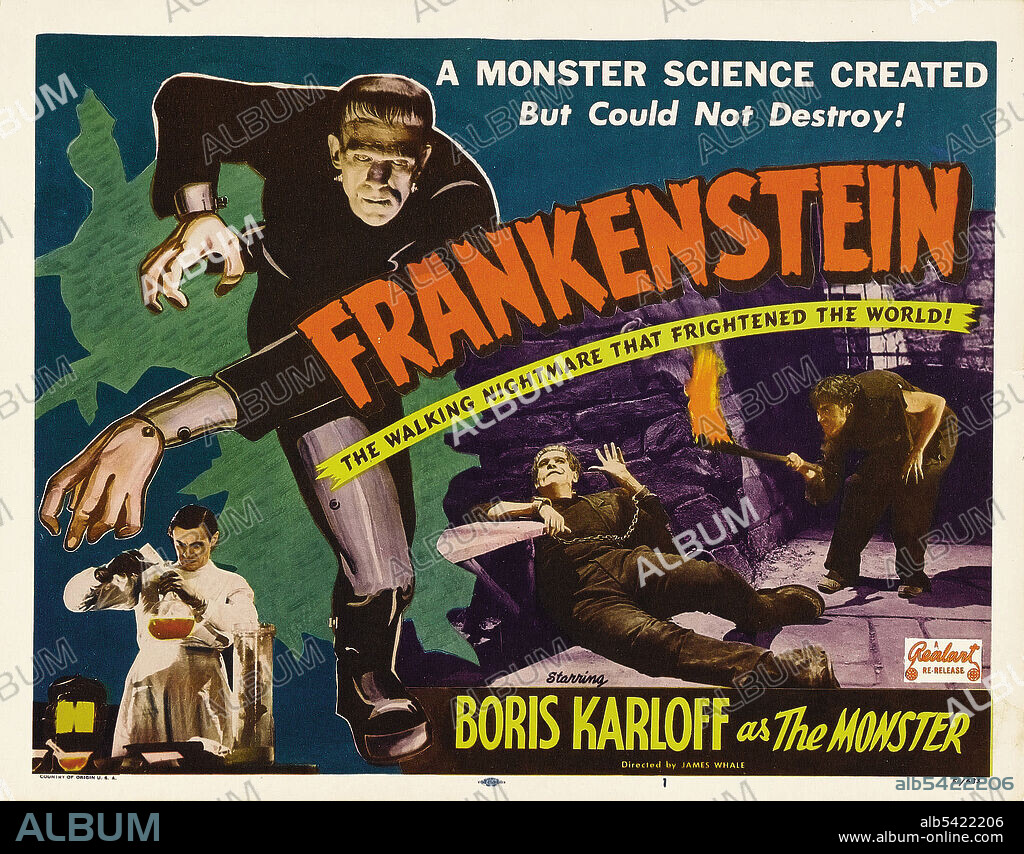 Affiche de FRANKENSTEIN, 1931, réalisé par JAMES WHALE. Copyright UNIVERSAL PICTURES.
