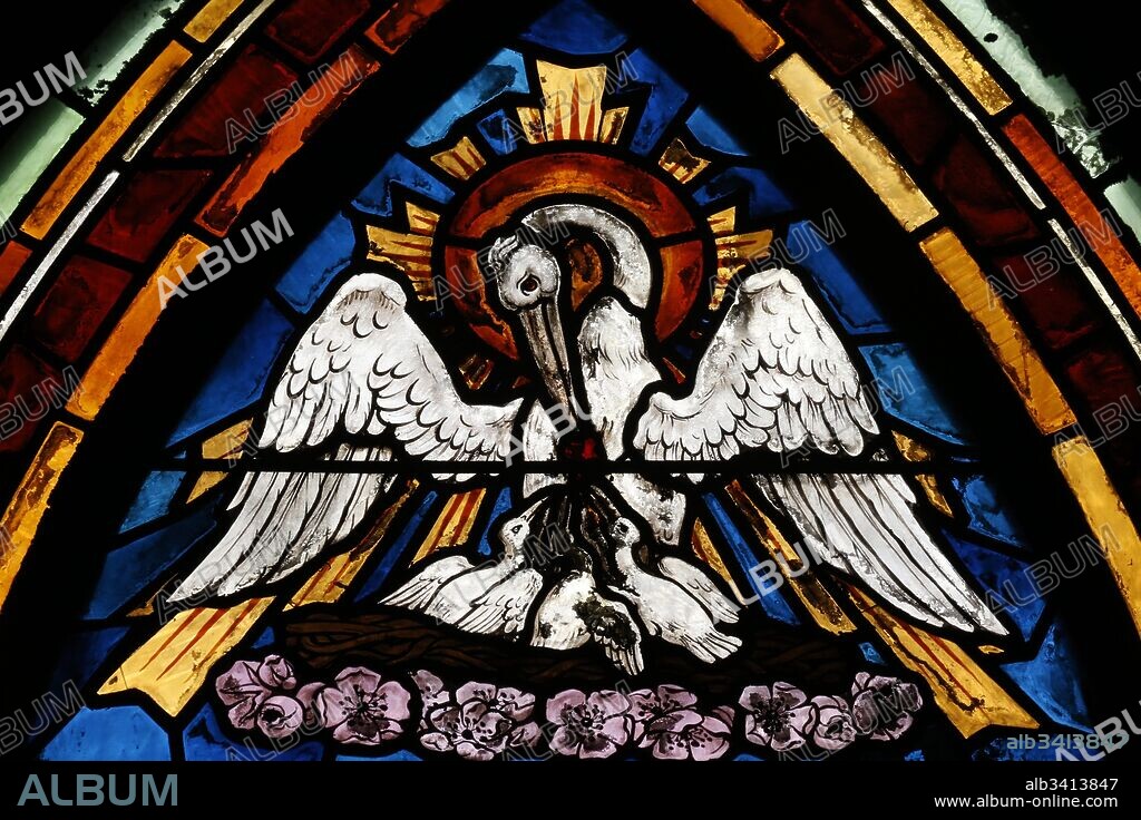 Saint-Jean de Montmartre church, Stained glass window, Litany of the Blessed Virgin Mary, Merciful Virgin.