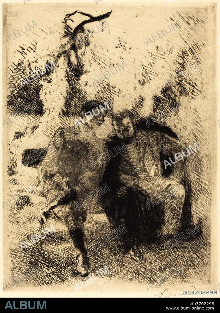 ALBERT BESNARD. Confidences. Dated: 1900. Dimensions: plate: 27 x 20.2 cm (10 5/8 x 7 15/16 in.)  sheet: 32.2 x 23.7 cm (12 11/16 x 9 5/16 in.). Medium: etching.