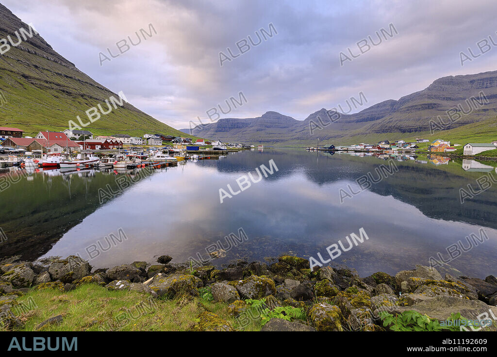 Villages of Hvannasund on Vidoy Island and Norddepil on Bordoy Island, Faroe Islands, Denmark, Europe.